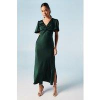Oasis Women's Satin Twist Front Angel Sleeve Midi Bridesmaid Dress in Emerald | Size: 10