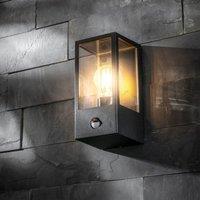 CGC Lighting Marina Black E27 Outdoor PIR Motion Sensor Wall Light Box Lantern Clear Diffuser IP44