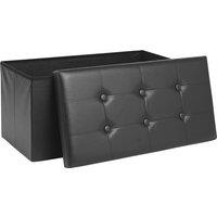 AKA Storage Ottoman Padded Foldable Bench Chest with Lid Faux Leather Black | Size: 2 Seater