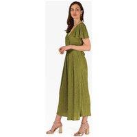 Wide Leg V-Neck Jumpsuit - Olive Green, Plisse