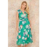 Yumi Women's Green Blossom Print Stretch Mesh Dress With Pockets | Size: 10
