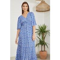Yumi Women's Blue Aztec Print Maxi Dress With Cross Over Back | Size: 8