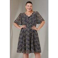 Jolie Moi Women's Flare Sleeved Lace Midi Dress in Mid Navy | Size: 16