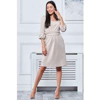 Jolie Moi Women's Bell Sleeve Boat Neck Dress in Beige | Size: 14