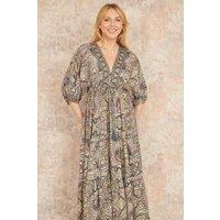 Yumi Women's Multicolour Paisley Print Midi Kimono Dress With Tie Back | Size: Medium