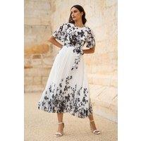 Yumi Women's White Mirror Floral Design Pleated Midi Dress | Size: 10