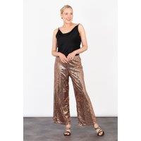 Sarta Women's Wide Leg Bronze Sequin Trousers | Size: Small