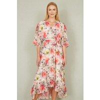 Yumi Women's Ivory Vintage Floral Wrap Midi Dress With Frill | Size: 24