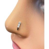 Raina Jewels Women's 18ct White Gold High Polished 3 Stone Cubic Zirconia Nose Stud/Pin 8mm