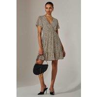 Jolie Moi Women's Chiffon Short Sleeve Tie Waist Mini Dress in Beige | Size: 18