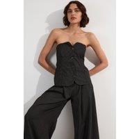 Pinstripe Bandeau Corserted Tailored Wide Leg Jumpsuit