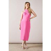 Wallis Women's Tailored Crepe Halterneck Midi Dress in Pink | Size: 18