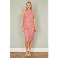 Yumi Women's Pink Lace Halter Neck Dress | Size: 8