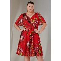 Jolie Moi Women's Print Mesh Flare Dress in Red | Size: 24