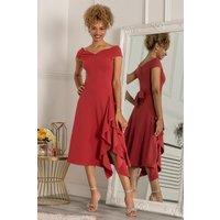 Jolie Moi Women's Desiree Frill Fit & Flare Dress in Dark Red | Size: 8