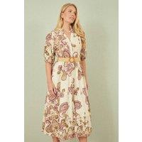 Yumi Women's White Paisley Print Broderie Anglaise Cotton Midi Dress in Pink | Size: Large