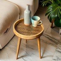 Hartsmede Handmade Mango Wood Side Table Detachable 22 Legs Intricate Metal Embossed in Brown