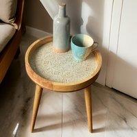 Hartsmede Handmade Mango Wood Side Table Detachable 22 Legs Intricate Metal Embossed in Ivory