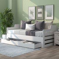 AKA 3ft Daybed Trundle & Drawer Cabin Bed Guest Bed Sofa in White | Size: Single