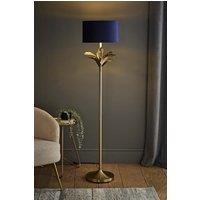 ValueLights Christina Velvet with Gold Metallic Inner Drum Shade Gold Palm Leaf Floor Lamp in Navy