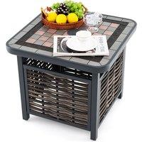 Costway 55cm Outdoor PE Rattan Side Table All Weather Patio Square End Table in Brown