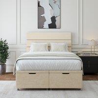 Bedmaster Luxury Velvet Ottoman Divan Base & Lined Headboard in Natural | Size: Single