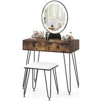 Costway Vanity Set Makeup Dressing Table w/ Soft Cushioned Stool & Mirror in Brown