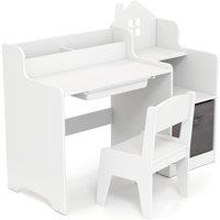 Costway Kids Study Desk & Chair Set Children Study Table w/Shelves in White