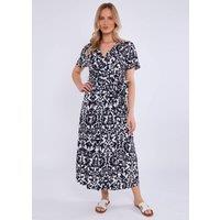 Gini London Women's Navy Short Sleeves Viscose Wrap Midi Dress | Size: Medium/Large