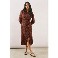 Wallis Women's Leopard Long Sleeve Belted Shirt Dress in Rust | Size: 10