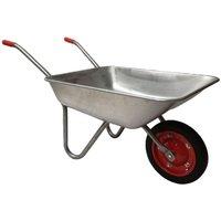 Samuel Alexander 65 Litre 60kg Capacity Galvanised Metal Garden Wheelbarrow with Solid Puncture Proof Tyre in Silver