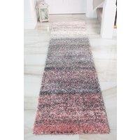 Kukoon Runner Rug Pink Stripe Distressed Shaggy Long Hallway Rugs | Size: 60 cm x 240 cm