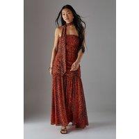 Petite Chiffon Neck Tie Bandeau Ruched Maxi Dress
