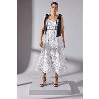 Wallis Women's Contrast Tie Shoulder Floral Burnout Midi Dress in Mono | Size: 18