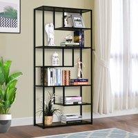 HOMCOM Wood Bookshelf Industrial Style Stand 6-Tier Living Room Display Rack in Brown