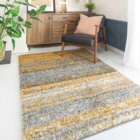 Kukoon Soft Shaggy Rugs Deep Pile Fluffy Yellow Stripe Bedroom Carpet Mat | Size: 160 cm x 230 cm