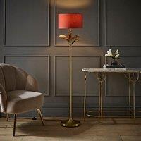 ValueLights Christina Fabric Drum Shade Gold Palm Leaf Detail Stem Floor Lamp with LED Bulb in Burnt Orange