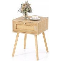 Costway Bedroom Rattan Nightstand Boho Bedside Sofa Table Modern Wood End Table in Natural