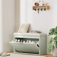 HOMCOM Shoe Storage Bench with Cushion & Flip-Drawer in Green