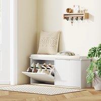 HOMCOM Shoe Storage Bench with Cushion & Flip-Drawer 104x26x47.5cm in White | Size: 104x26x47.5 cm