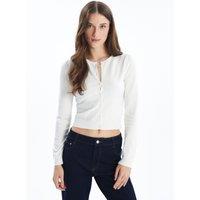 Dexia Women's Elegant White Cardigan with Refined Details | Size: Medium