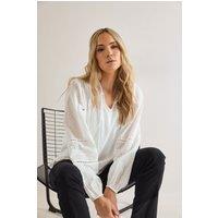 Long Tall Sally Women's Tall Dobby Tie Neck Blouse in White | Size: 18