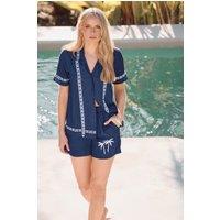 Long Tall Sally Women's Tall Aztec Embroidered Shirt in Dark Navy | Size: 20