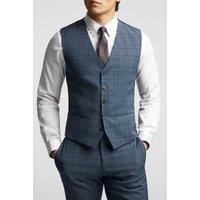 Alex Men's Soft Check Waistcoat in Blue | Size: 40R