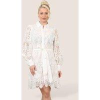 ELAINA FASHION Women's Luxe Lace Shirt Dress in White | Size: 14
