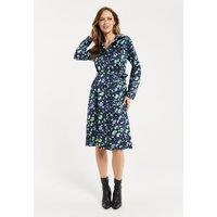Liquorish Women's Floral Print Shirt Dress In Multicolour & Navy | Size: 12