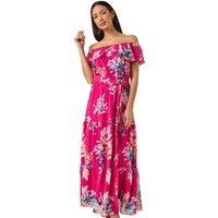 Floral Bardot Belted Maxi Dress