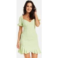 Liquorish Women's Woven Polka Dot Frill Detail Dress Green | Size: 14