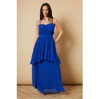 Oasis Women's Strappy Scallop Bust Tiered Midi Dress in Blue | Size: 10