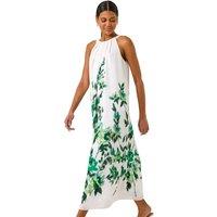 Roman Women's Floral Print Halter Neck Midi Dress in Green | Size: 12